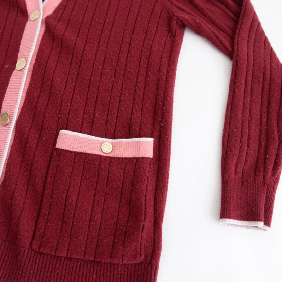 Draper James Maroon Pink 4% Cashmere 20% Wool Gold Button Up Cardigan Sweater S - Picture 6 of 10